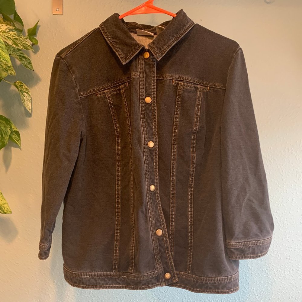 3/4 Sleeve Black Denim Jacket